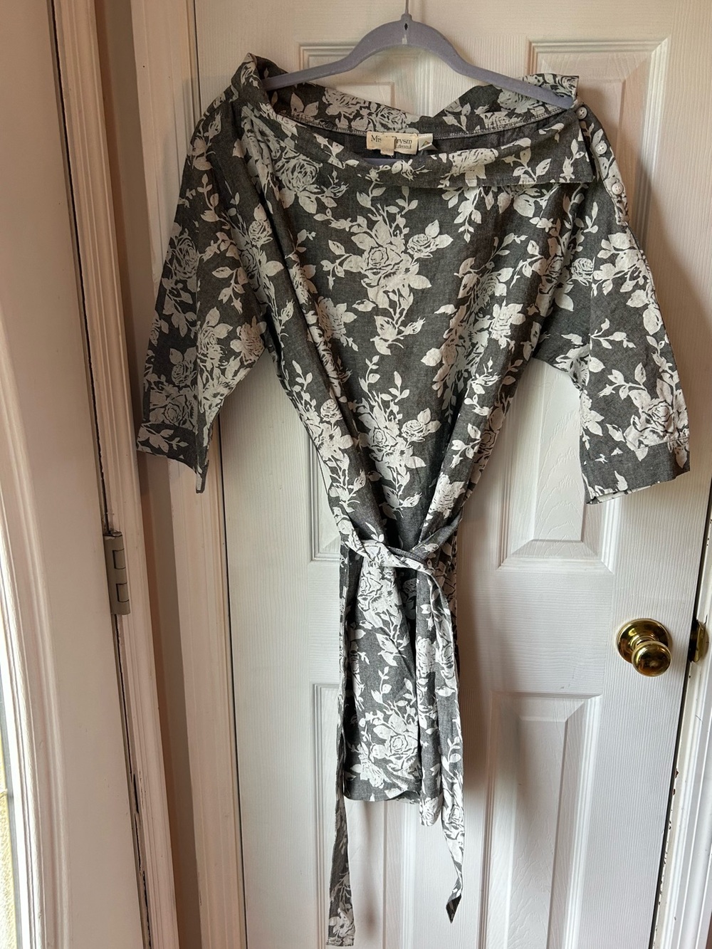 Floral Gray & White Wrap Dress